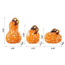 Glitzhome Set of 3 Orange Glass Pumpkin and Gourd