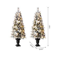 Glitzhome Set of Two 5ft Pre-Lit Pine Artificial Christmas Porch Tree