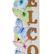 Glitzhome Solid Wood "WELCOME" Porch Sign with Butterfly
