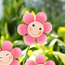 Glitzhome Whimsical Happy Face Flower Garden Stake & Wall Decor