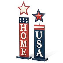 Glitzhome Wooden Patriotic Americana Firecracker Table Sign - Set of 2