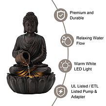 Glitzhome Zen-Style 2-Tiered Outdoor Fountain w/ Pump, LED Light