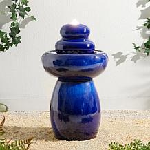 Glitzhome Zen-Style Cobalt Blue Ceramic Outdoor Fountain 22"H