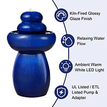 Glitzhome Zen-Style Cobalt Blue Ceramic Outdoor Fountain 22"H