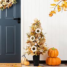 Glizthome 36"H Fall Neutral Sunflower, Pumpkin and Leaf Porch Tree