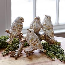 Gold Brushed Birds on a Branch Figurines - 2-piece Set