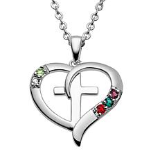 Gold Over Sterling Family Heart And Cross Birthstone Pendant