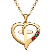 Gold Over Sterling Family Heart And Cross Birthstone Pendant