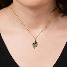 Gold-Plated Mutlicolor Multigemstone Cluster Pendant with 18" Chain