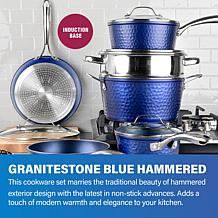 Granitestone 10-Piece Hammered Nonstick Cookware Set, Blue