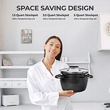Granitestone 6 Piece Stackable Nesting Pot Set w/Tempered Glass Lids