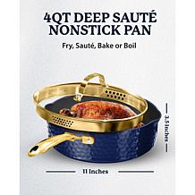 Granitestone Charleston Hammered Navy 4-Quart Deep Sauté Pan w/ Lid