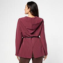 Grey by Jhoan Sebastian Grey Double-Breasted Pinstriped Hooded Blazer