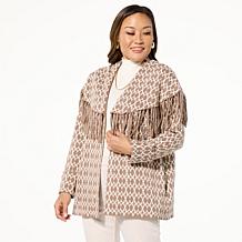 GREY by Jhoan Sebastian Grey Fringed Jacquard Sweater Topper
