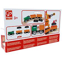 Hape Diesel Freight TrainGreen and Orange 3pc Wooden Locomotive Toy