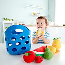 Hape Kitchen Food Playset: Toddler Fruit Basket 8pc Blue Basket