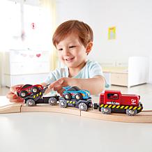 Hape Race Car Transporter - 6 Pc Set, Kid's Loading & Towing Playset