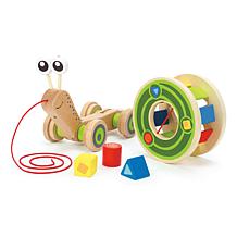 Hape Walk-A-Long Snail - Wooden Toddler Pull Along Toy with Shapes