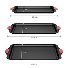 Hastings Home 3pc Nonstick Cookie Sheet Set With Silicone Handles