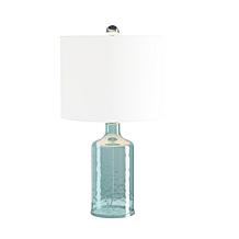 Hastings Home Blue Glass Lamp and Shade with LED Bulb - Blue