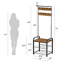 Hastings Home Entryway Coat Rack and Shoe Bench - Black and Brown