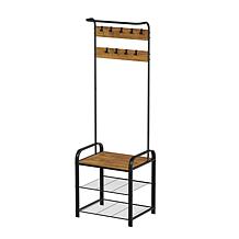 Hastings Home Entryway Coat Rack and Shoe Bench - Black and Brown
