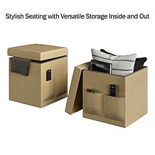 Hastings Home Foldable Storage Cube Ottoman with Pockets 2-Pack
