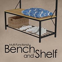 Hastings Home Metal Hall Tree Entryway Storage Bench - Black & Tan