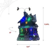 Haunted Hill Farm 1-Ft. Animated LED Haunted House with Flying Witc...