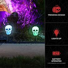 Haunted Hill Farm 1-Ft. Skull Stakes with Lights, Set of 6