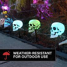 Haunted Hill Farm 1-Ft. Skull Stakes with Lights, Set of 6