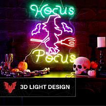 Haunted Hill Farm 1.9-Ft. Neon Multicolor LED Witch with Flying Bro...