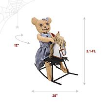 Haunted Hill Farm 2.1-Ft. Bear Riding Rocking Horse Animatronic