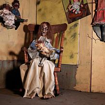 Haunted Hill Farm 3.8-Ft. Sitting Animated Creepy Woman Holding Dol...