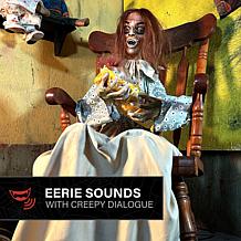 Haunted Hill Farm 3.8-Ft. Sitting Animated Creepy Woman Holding Dol...