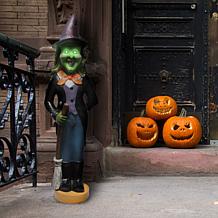 Haunted Hill Farm 4' Scary Witch w/Broom Pre-lit LED Resin Figure  