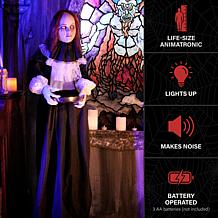 Haunted Hill Farm 5.3-Ft. Standing Animated Creepy Lady Holding Pla...