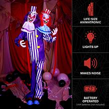 Haunted Hill Farm 5.6-Ft. Standing Double Headed Animated Clown Ani...