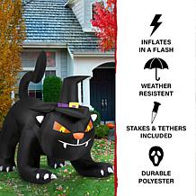 Haunted Hill Farm 6' Wide Pre-Lit Inflatable Black Cat w/Witch Hat