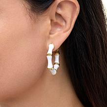 Heidi Daus Bamboo Garden White Enamel Hoop Earrings