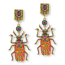 Heidi Daus Big Critter Crystal and Enamel Beetle Drop Earrings