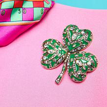 Heidi Daus Fancy Shamrock Crystal and Enamel Pin