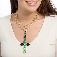 Heidi Daus Goldtone Heavenly Rocks Cross Pendant with Chain Necklace
