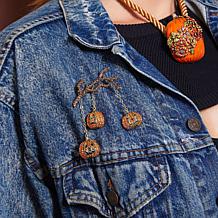 Heidi Daus "Hanging Out" Dangling Pumpkin Crystal Pin