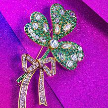 Heidi Daus Wild Shamrock Crystal Bronzetone Pin