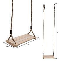 Hey! Play! Kid's Adjustable Wooden Swing with Nylon Rope