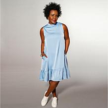 HFR x Undra Celeste Satin Mock-Neck Sleeveless Dress