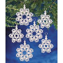 Holiday Beaded Ornament Kit-Crystal and Pearl Snowflakes 2.5"-Makes 12