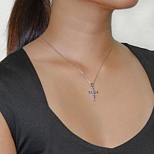 House of Ellure Sterling Silver Sapphire Cross Pendant with 18" Chain