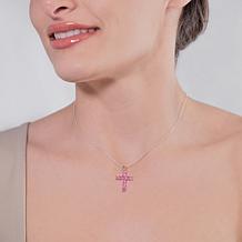 House of Ellure White or Pink Sapphire Cross Pendant with 18" Chain